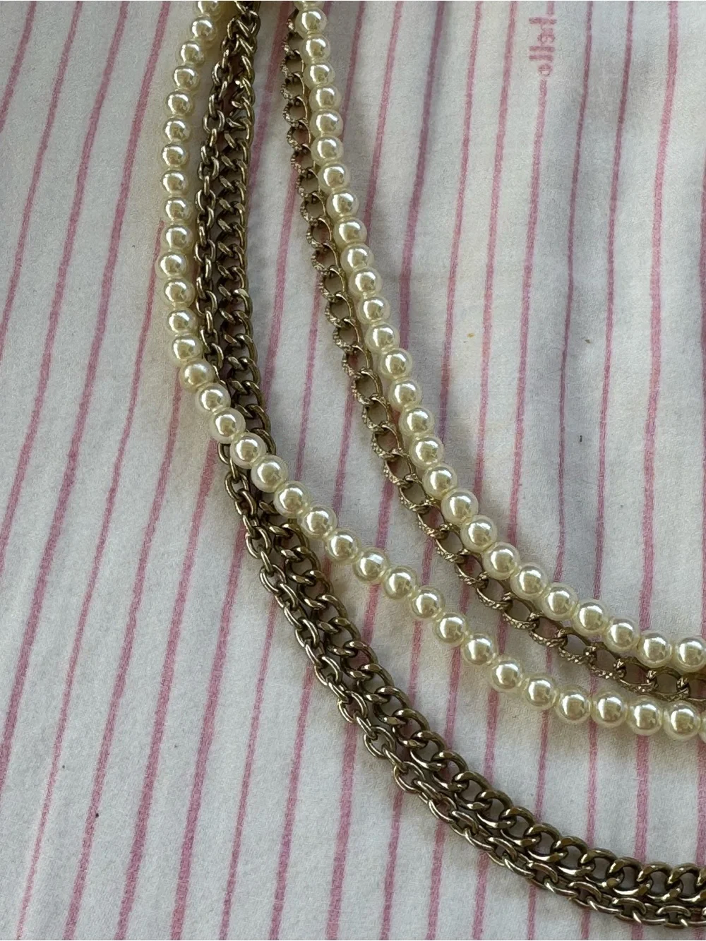 Gold-Tone Multi-Strand Pearl & Chain Necklace with Floral Accent, GUC